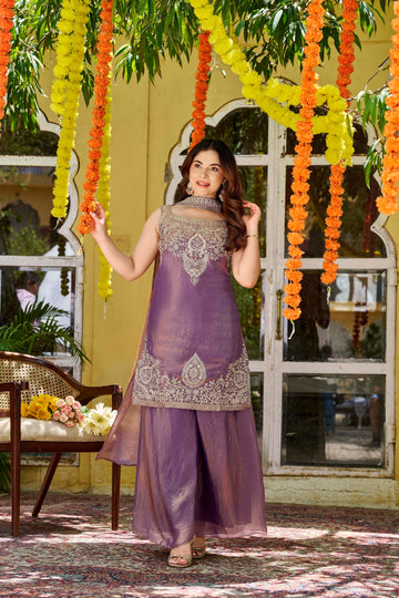 Fendy Satin Embroidered Palazzo Set ✨