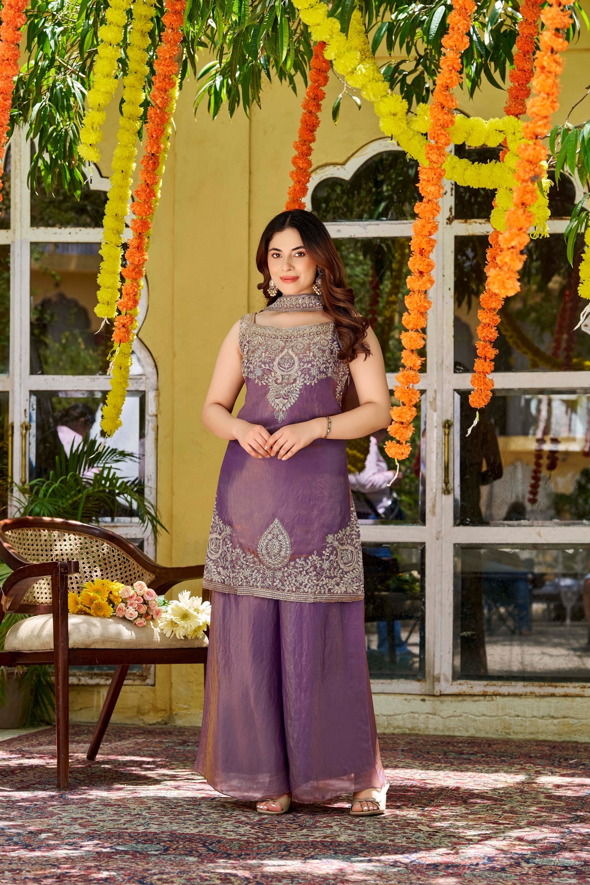 Fendy Satin Embroidered Palazzo Set ✨