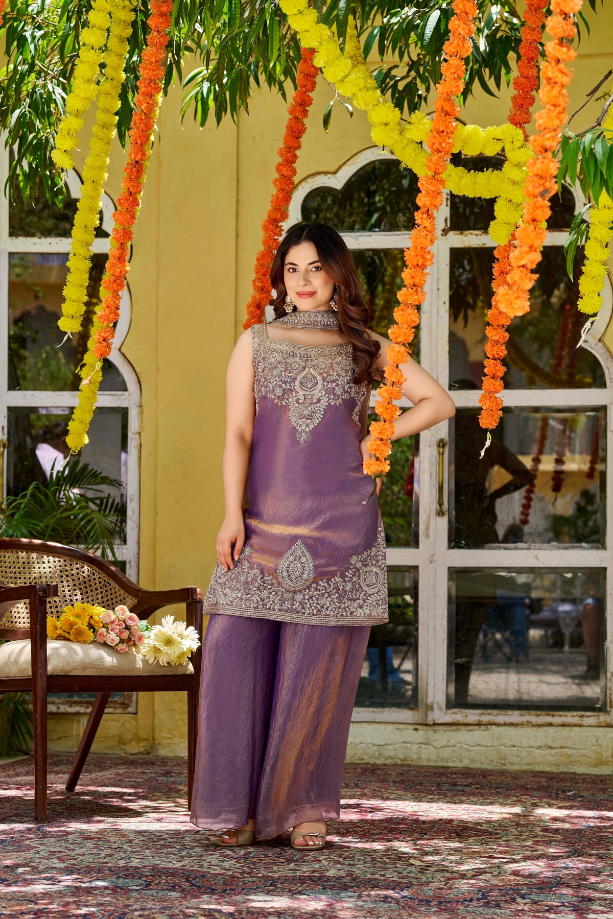 Fendy Satin Embroidered Palazzo Set ✨