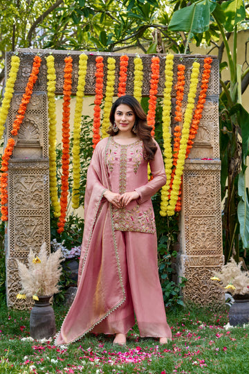 Fendy Satin Embroidered Suit Set