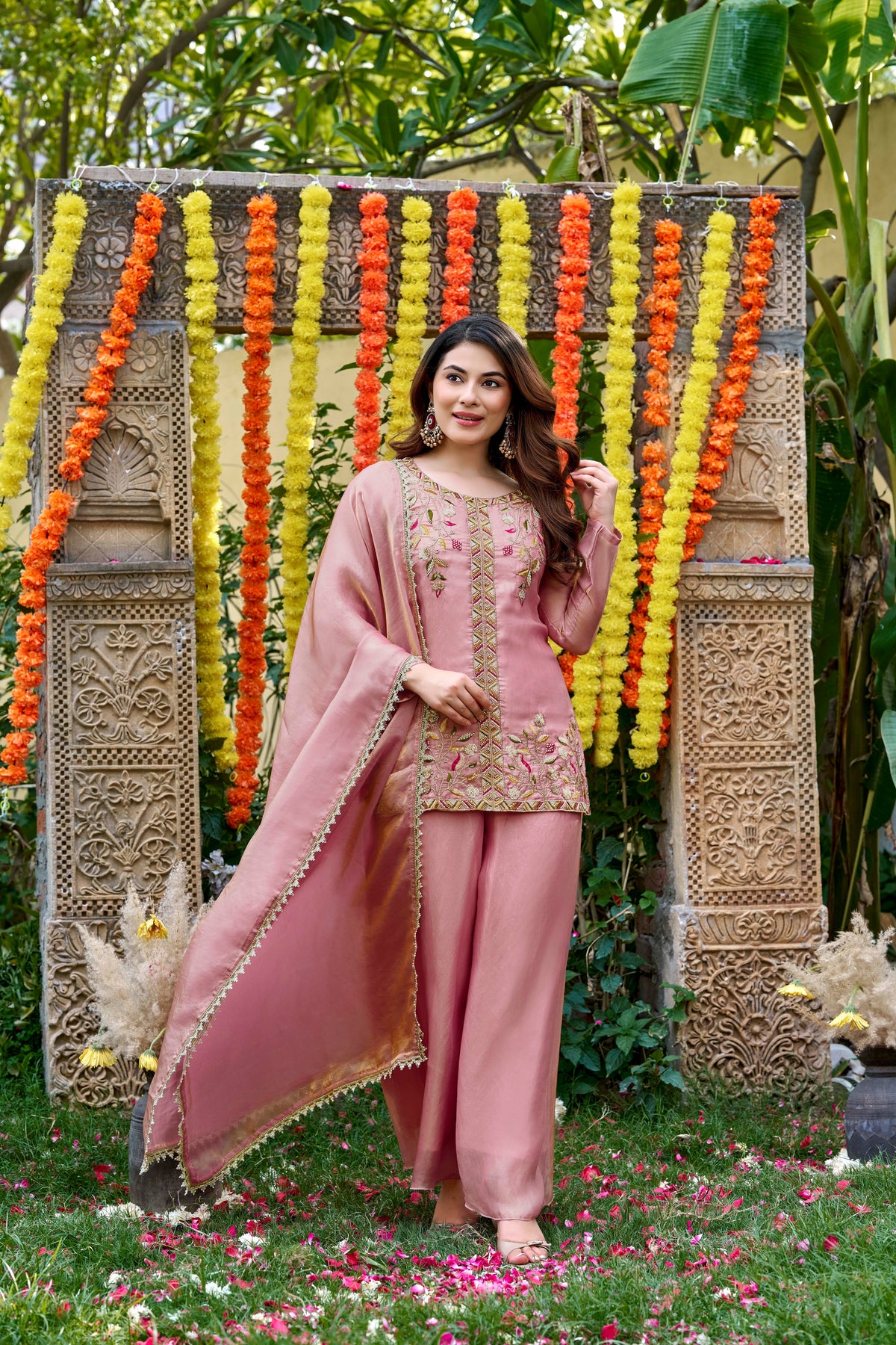 Fendy Satin Embroidered Suit Set