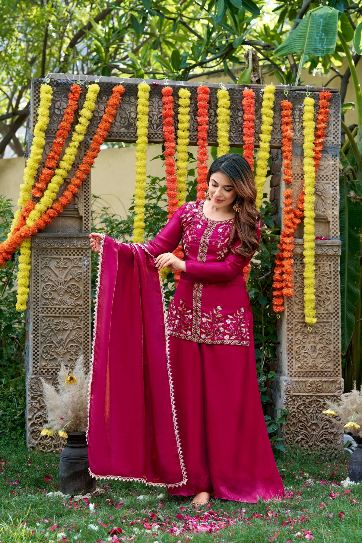 Fendy Satin Embroidered Suit Set