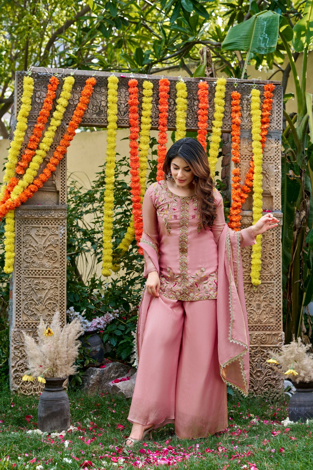 Fendy Satin Embroidered Suit Set