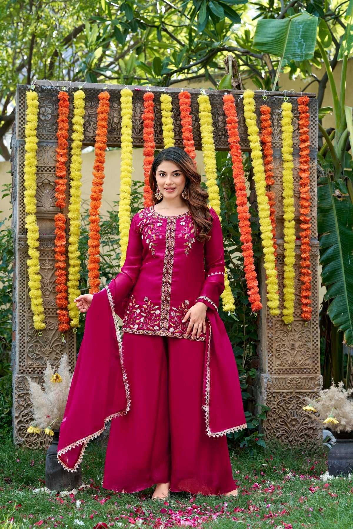Fendy Satin Embroidered Suit Set