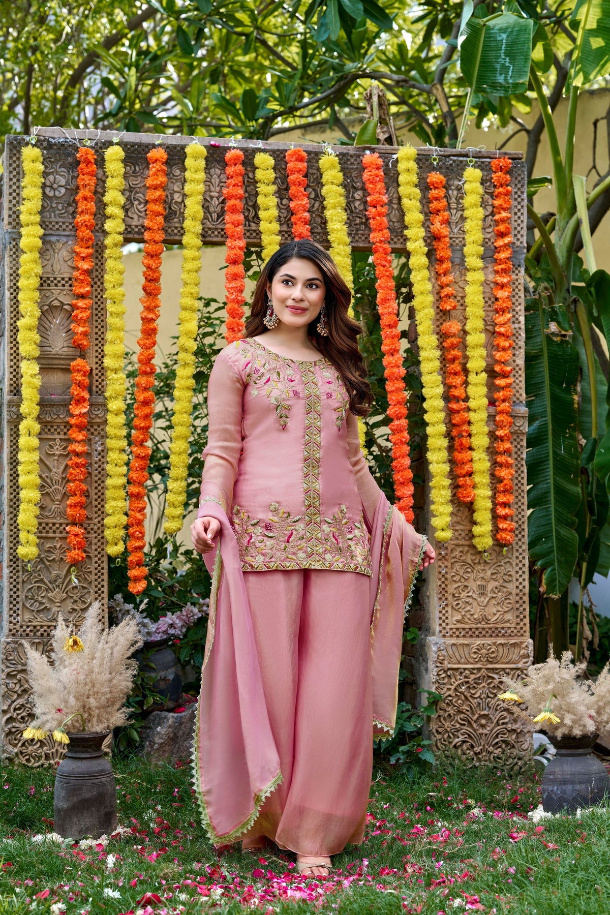 Fendy Satin Embroidered Suit Set