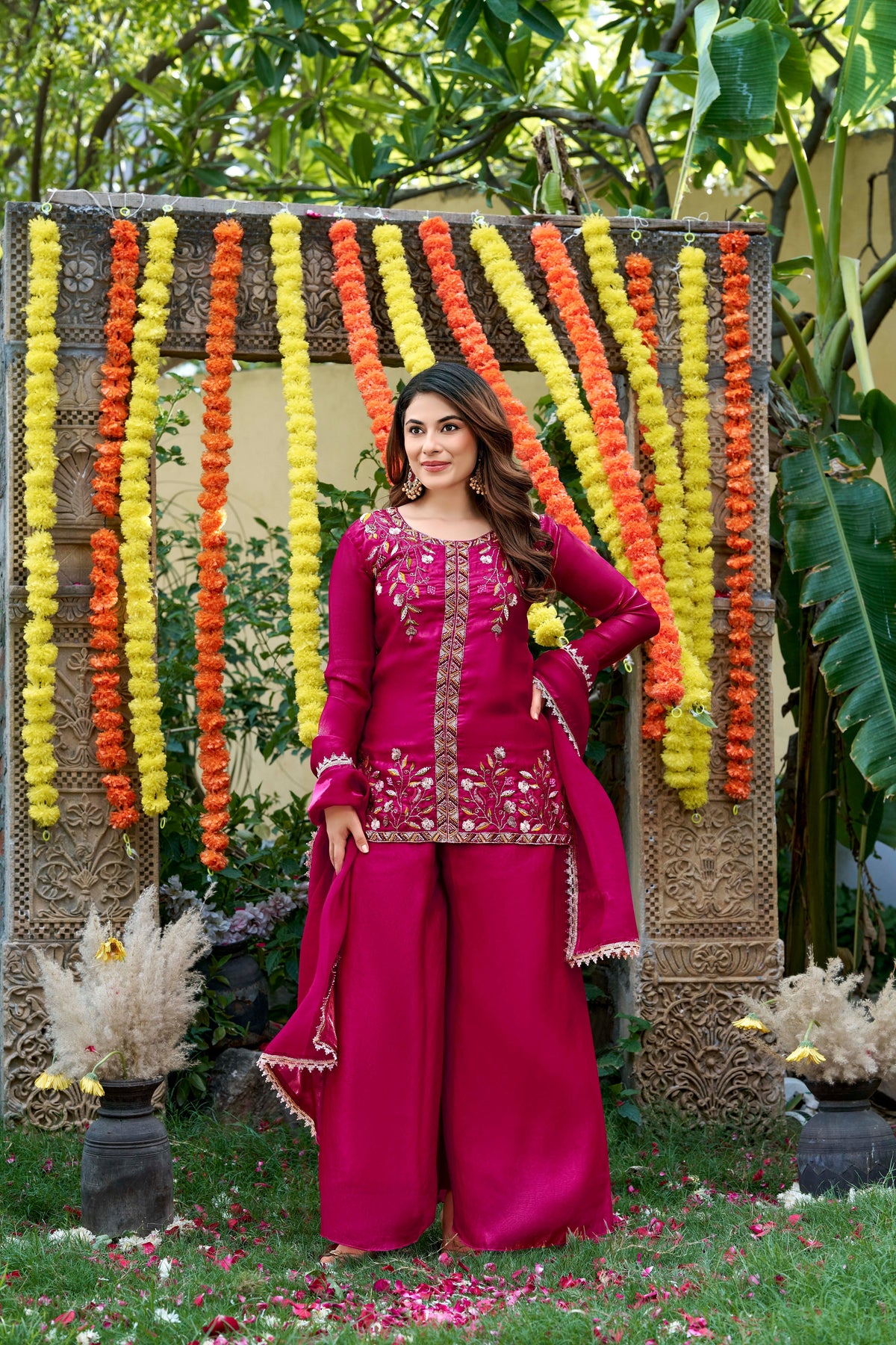 Fendy Satin Embroidered Suit Set