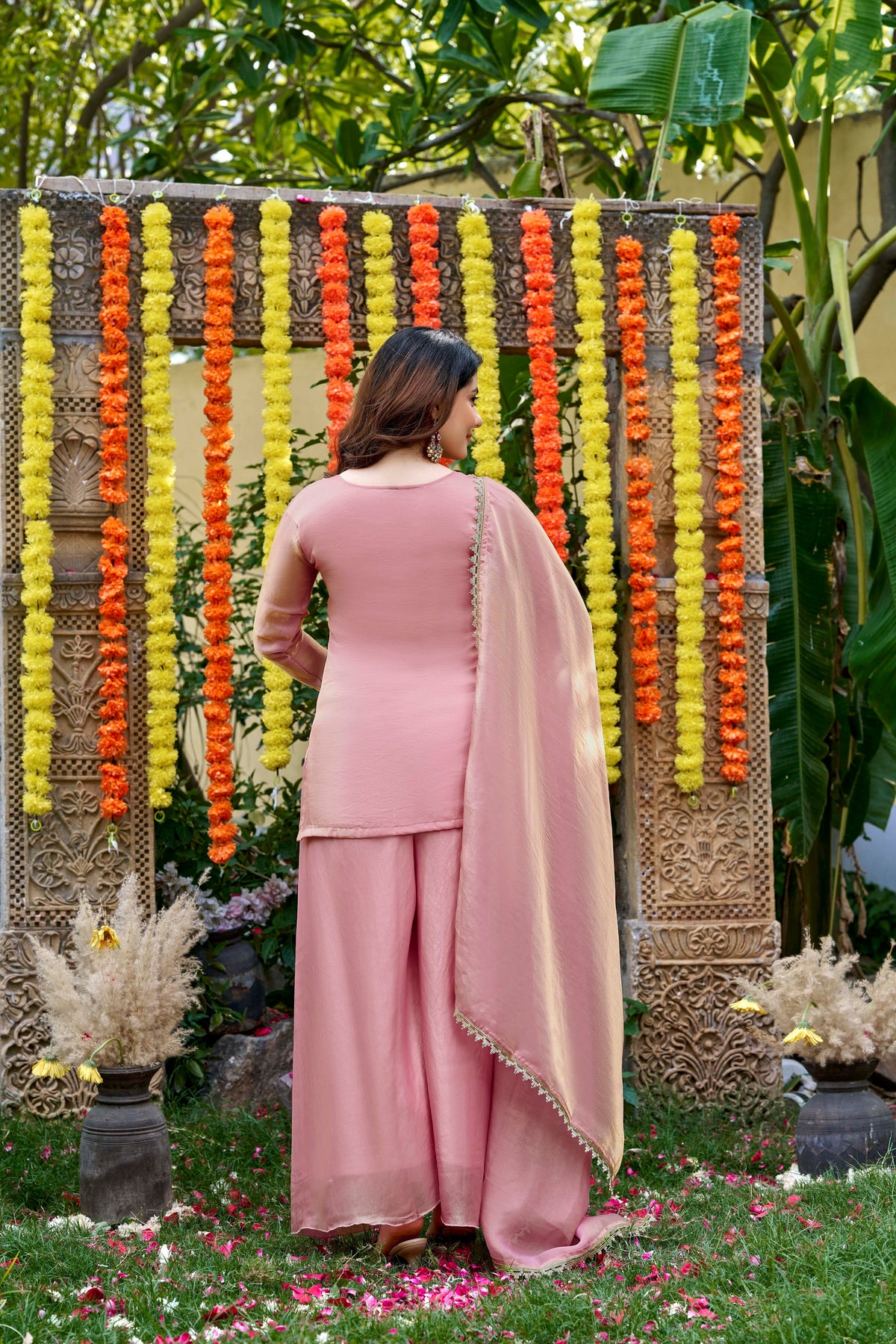Fendy Satin Embroidered Suit Set