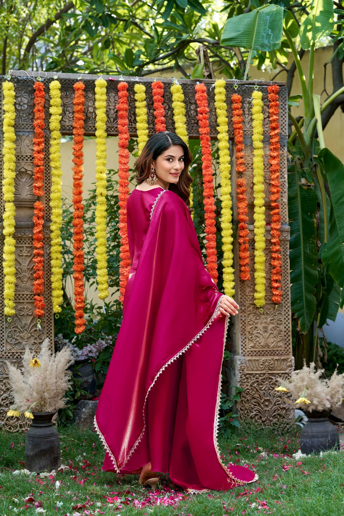 Fendy Satin Embroidered Suit Set
