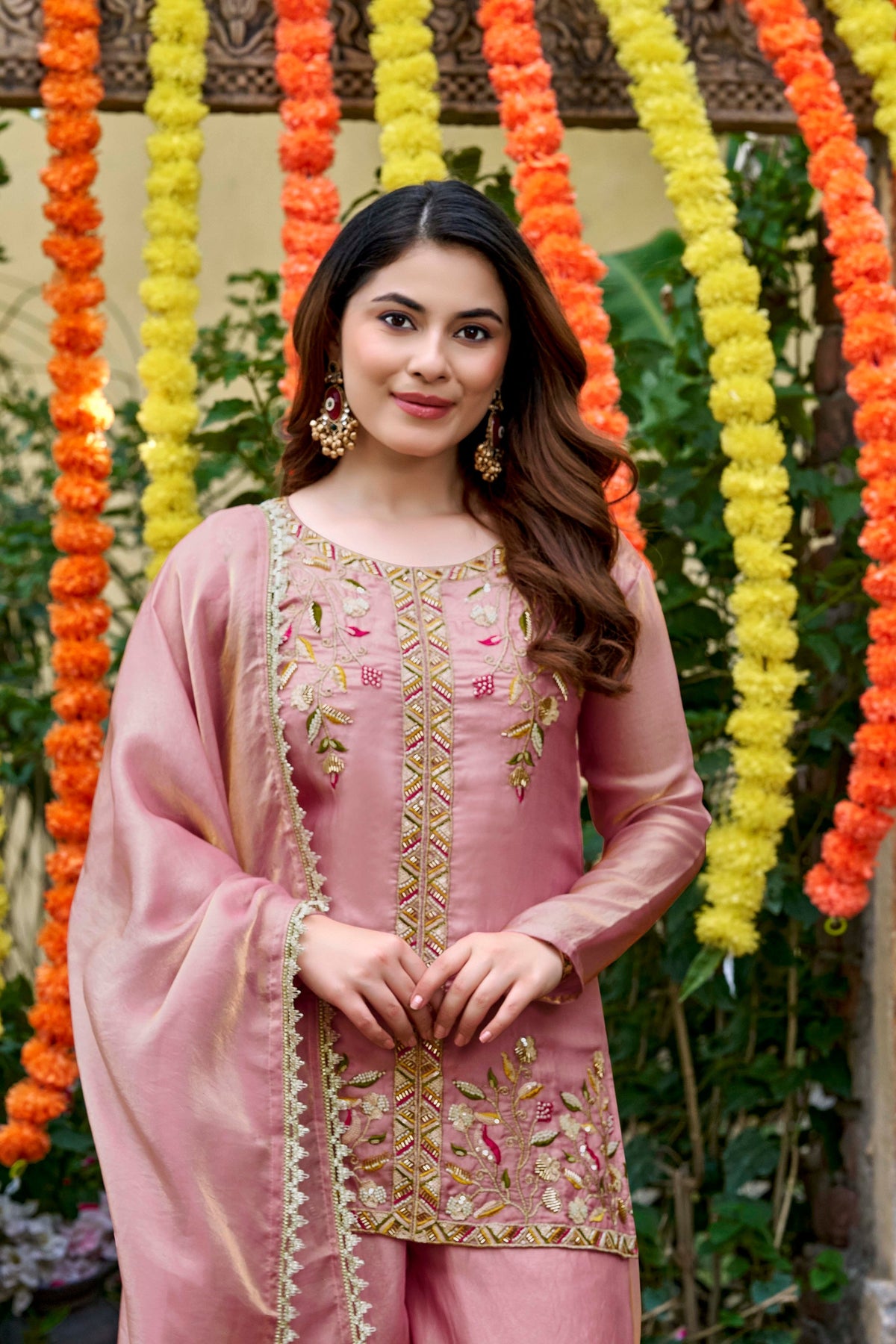 Fendy Satin Embroidered Suit Set