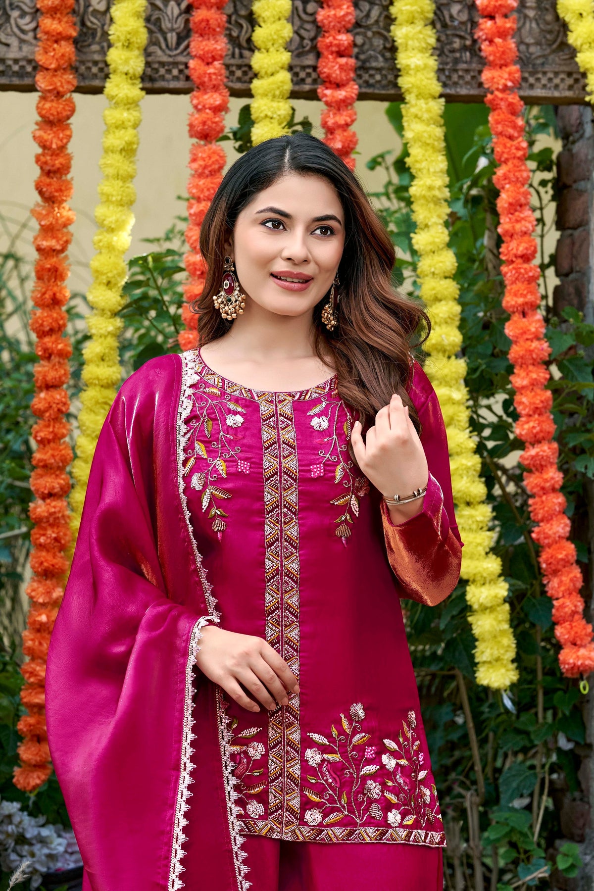 Fendy Satin Embroidered Suit Set