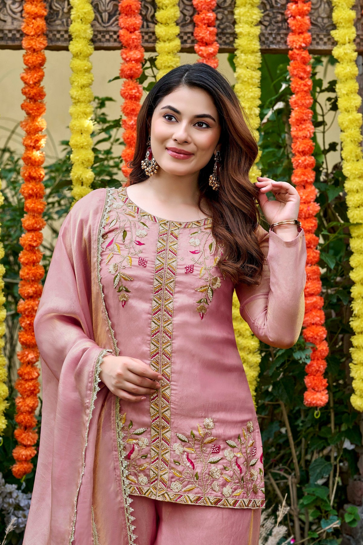 Fendy Satin Embroidered Suit Set
