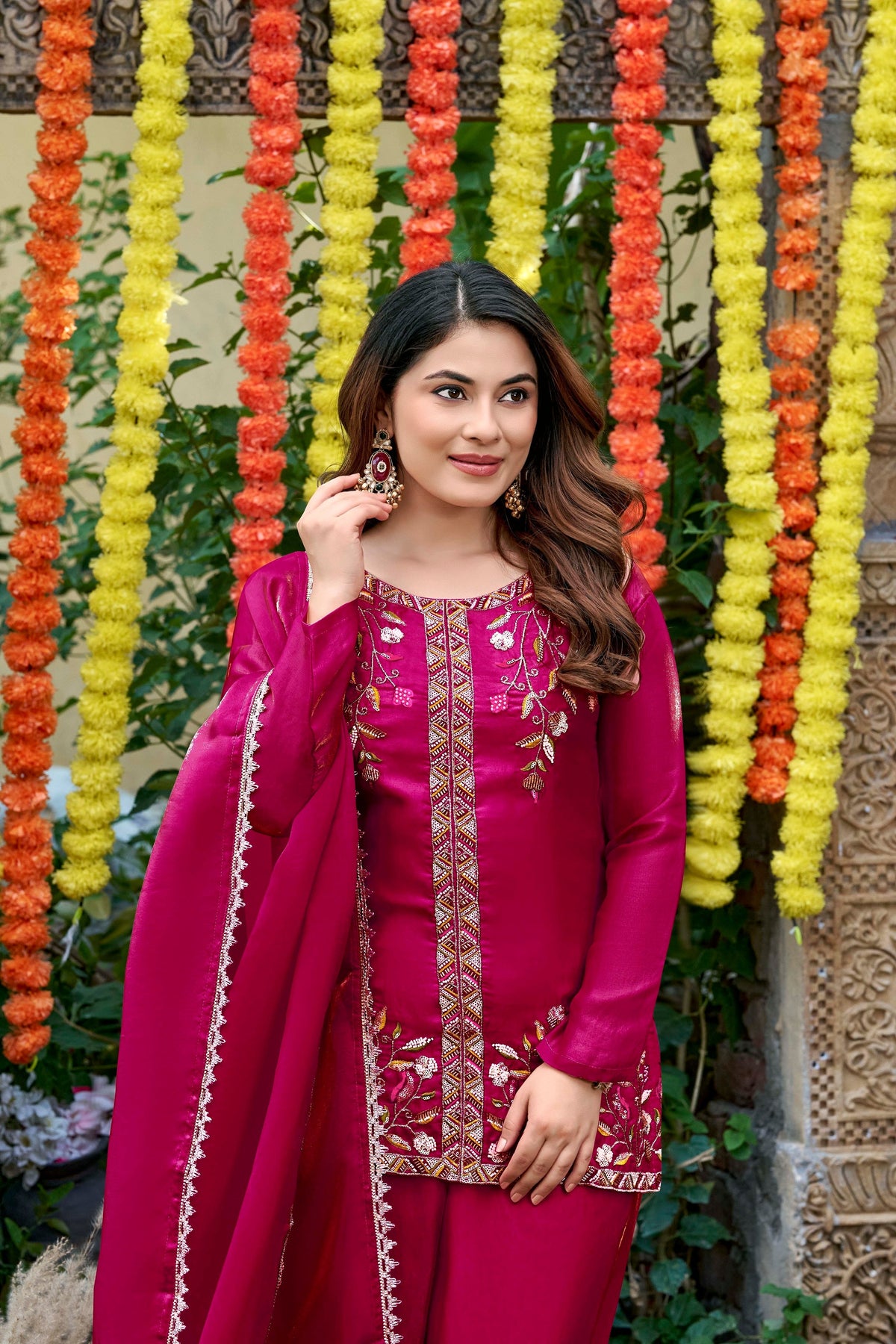 Fendy Satin Embroidered Suit Set