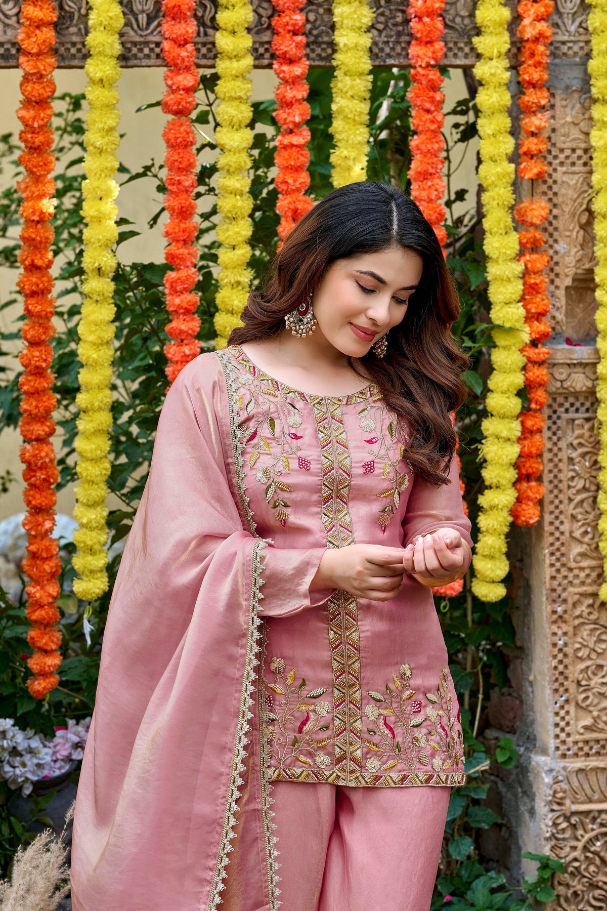 Fendy Satin Embroidered Suit Set