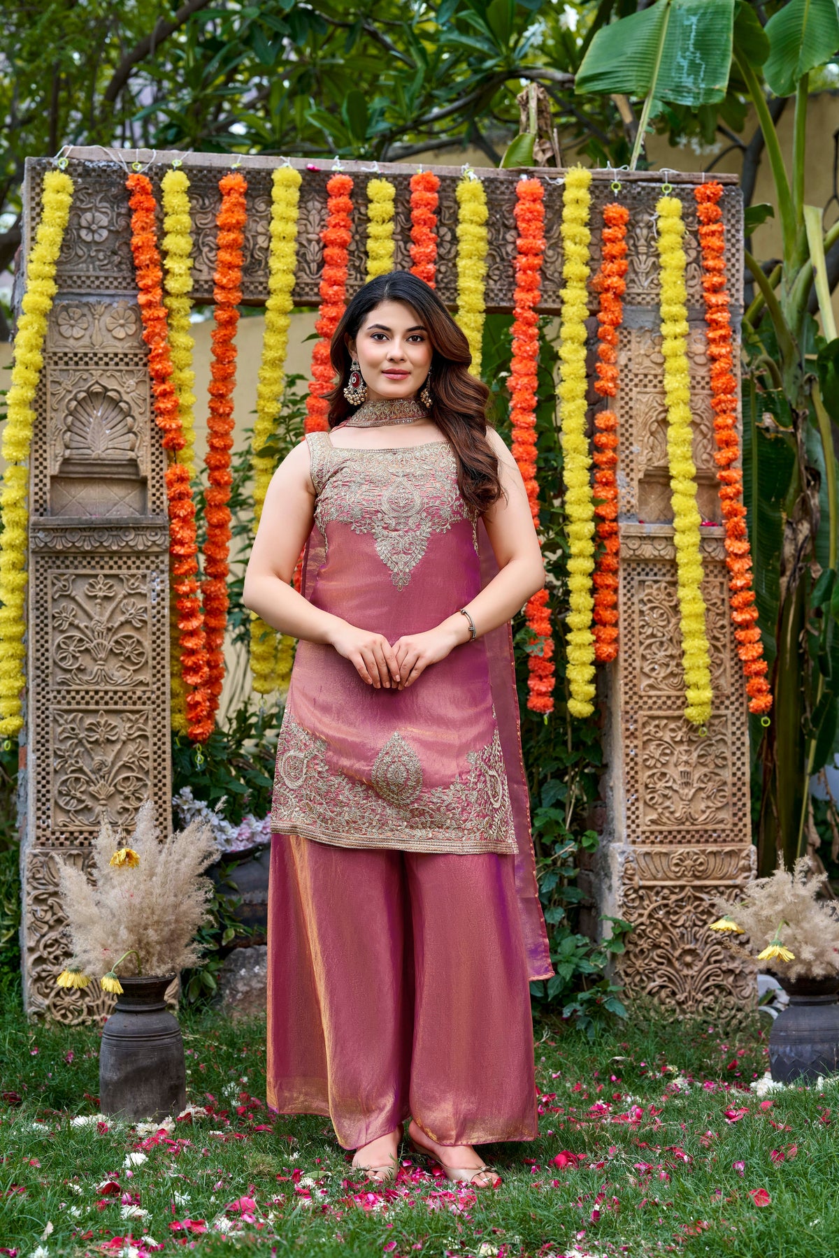 Fendy Satin Embroidered Palazzo Set ✨