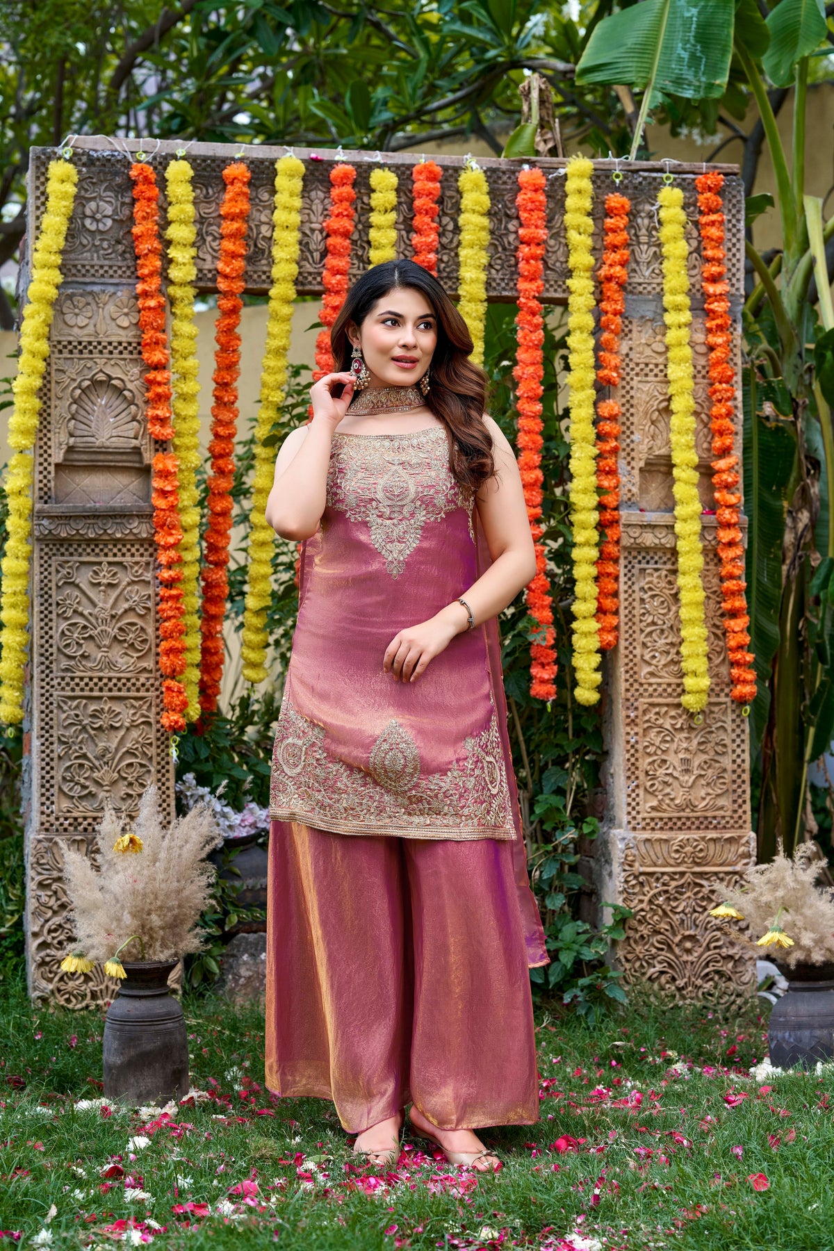 Fendy Satin Embroidered Palazzo Set ✨