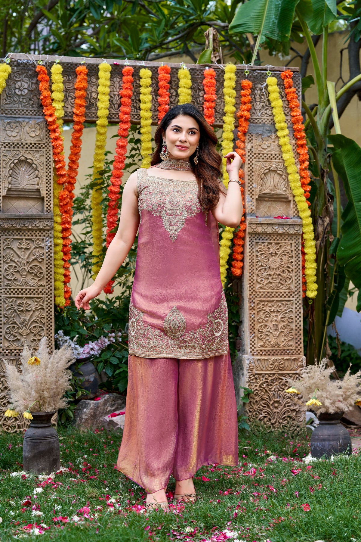 Fendy Satin Embroidered Palazzo Set ✨