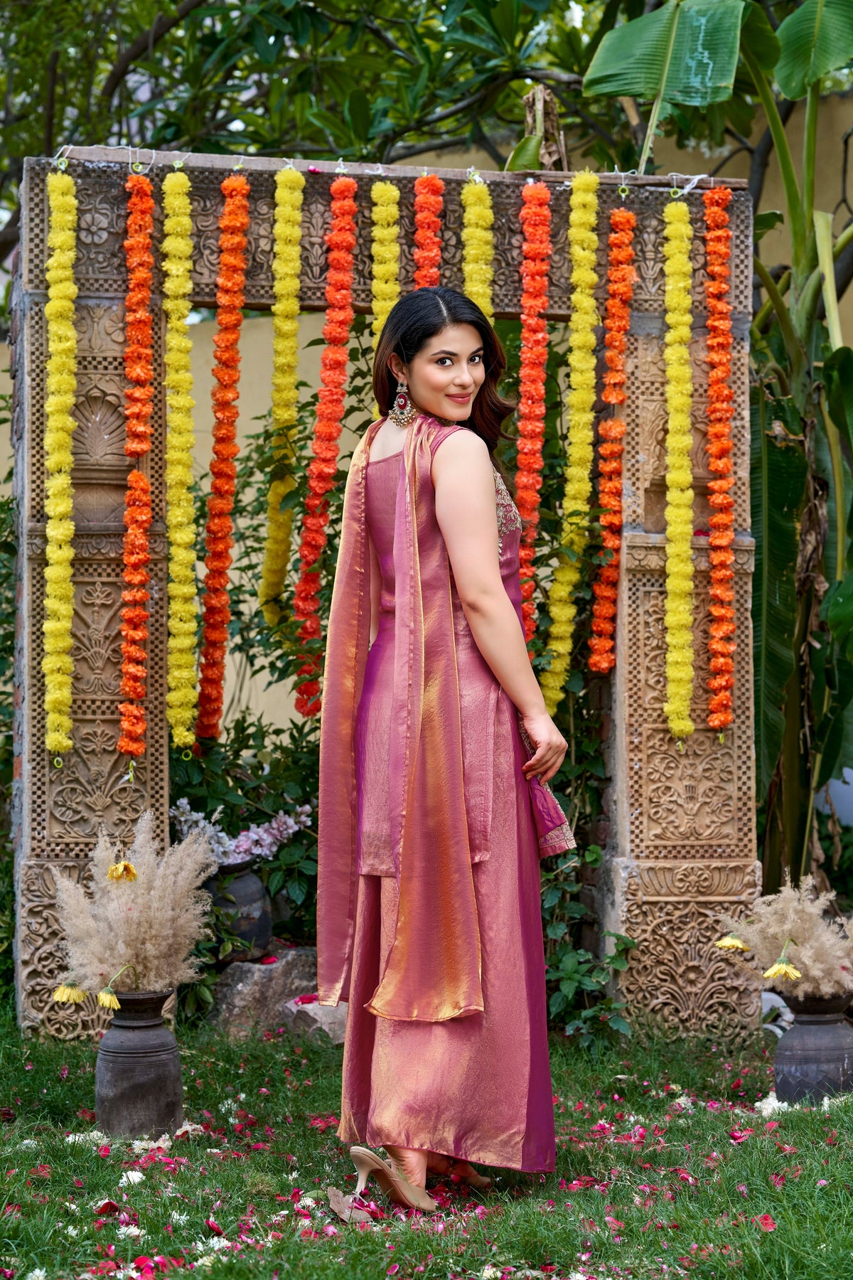 Fendy Satin Embroidered Palazzo Set ✨