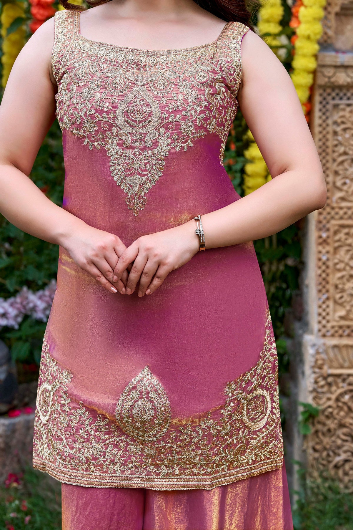 Fendy Satin Embroidered Palazzo Set ✨