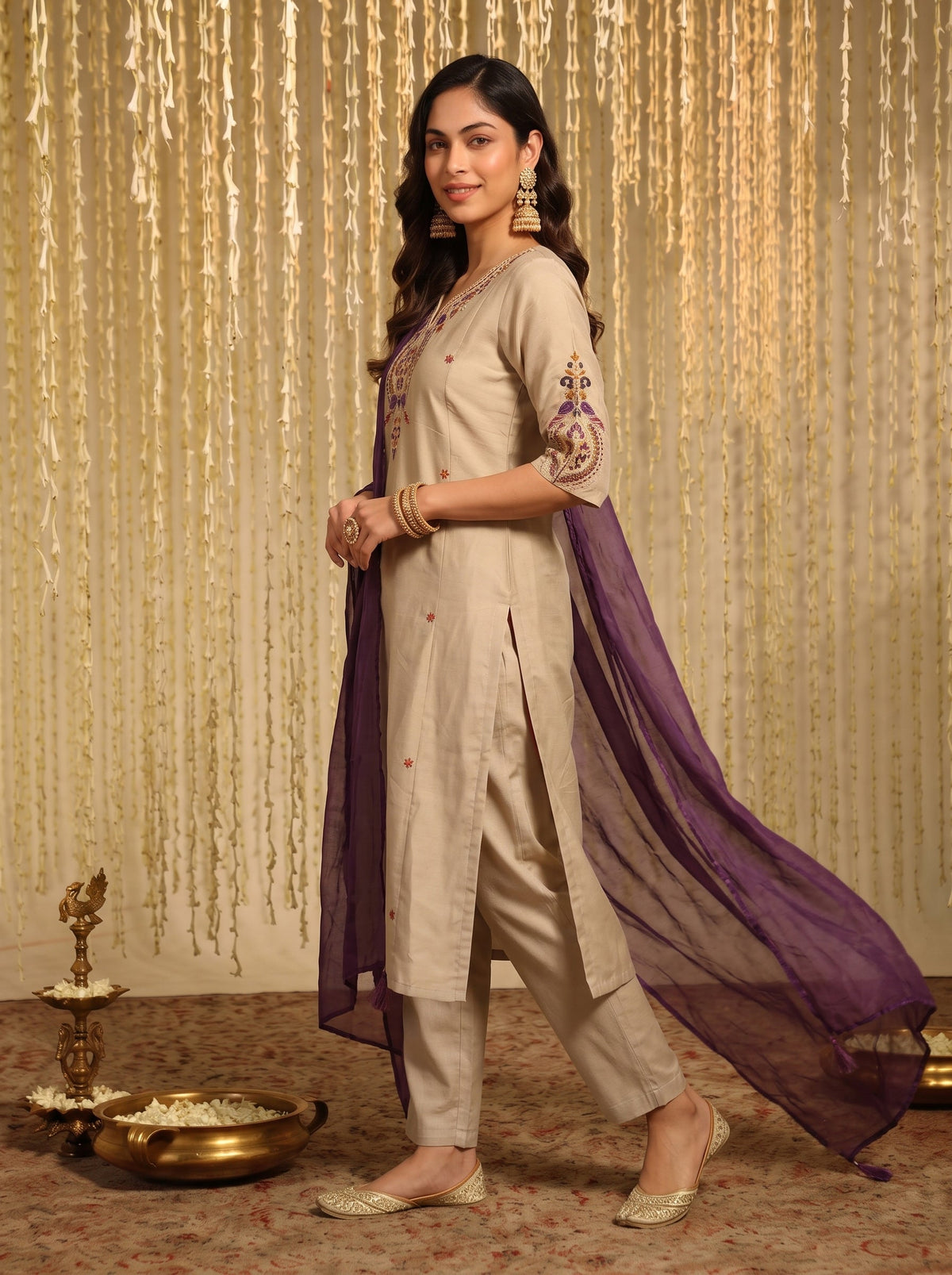 Chanderi Embroidered Festive suit set