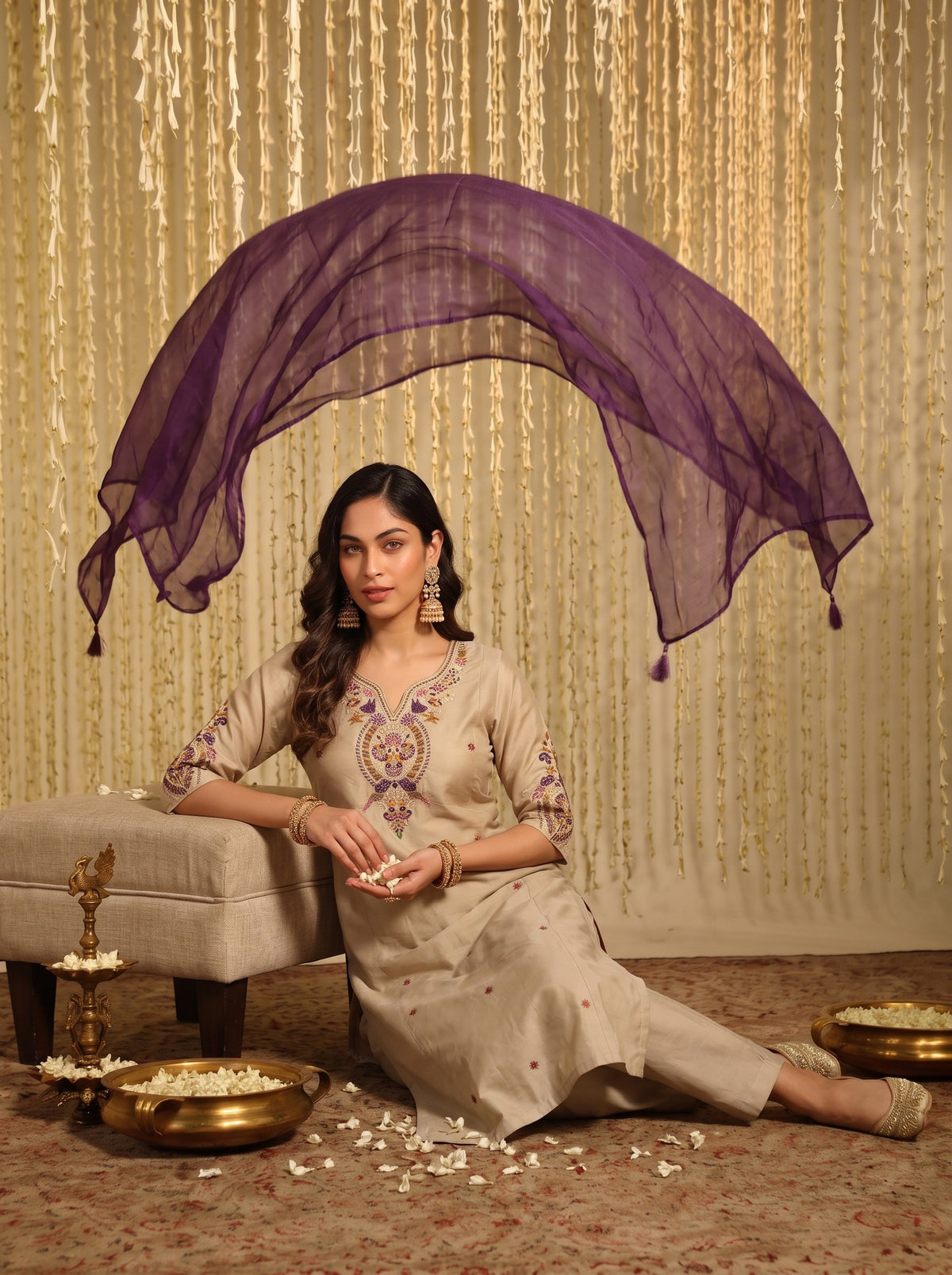 Chanderi Embroidered Festive suit set