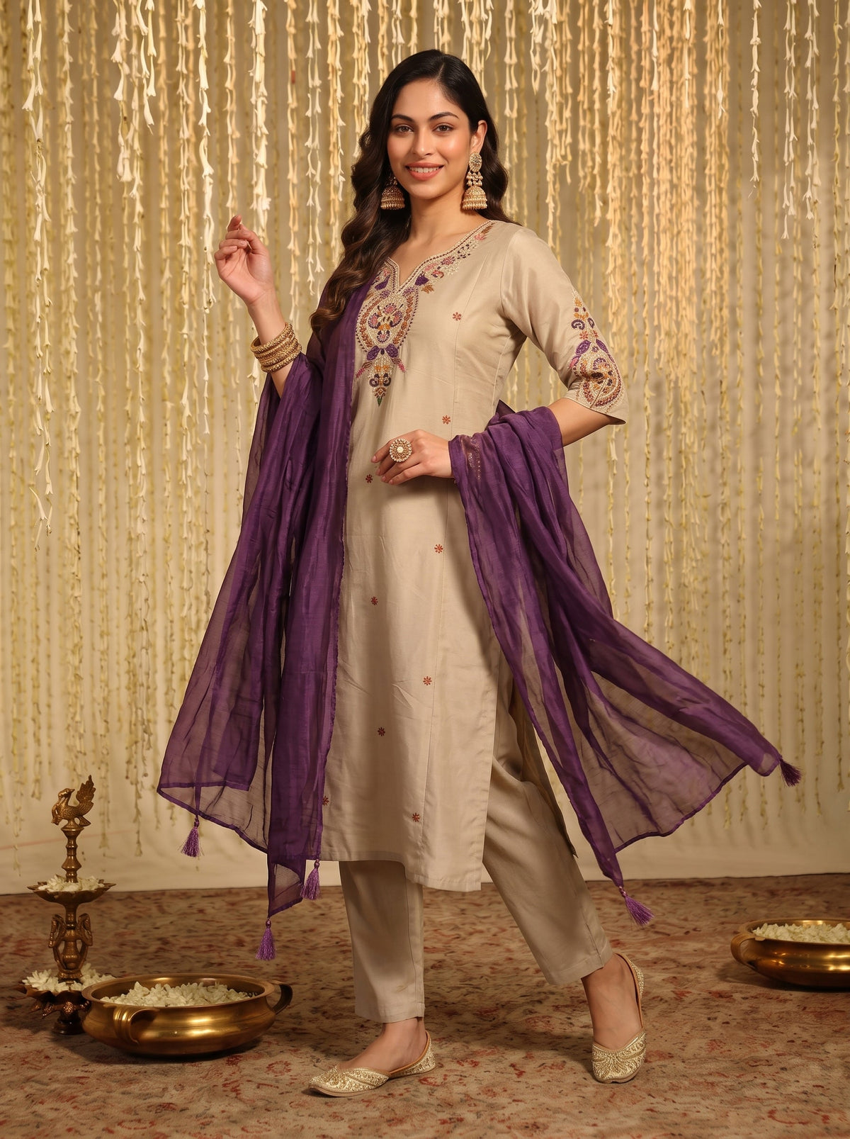 Chanderi Embroidered Festive suit set