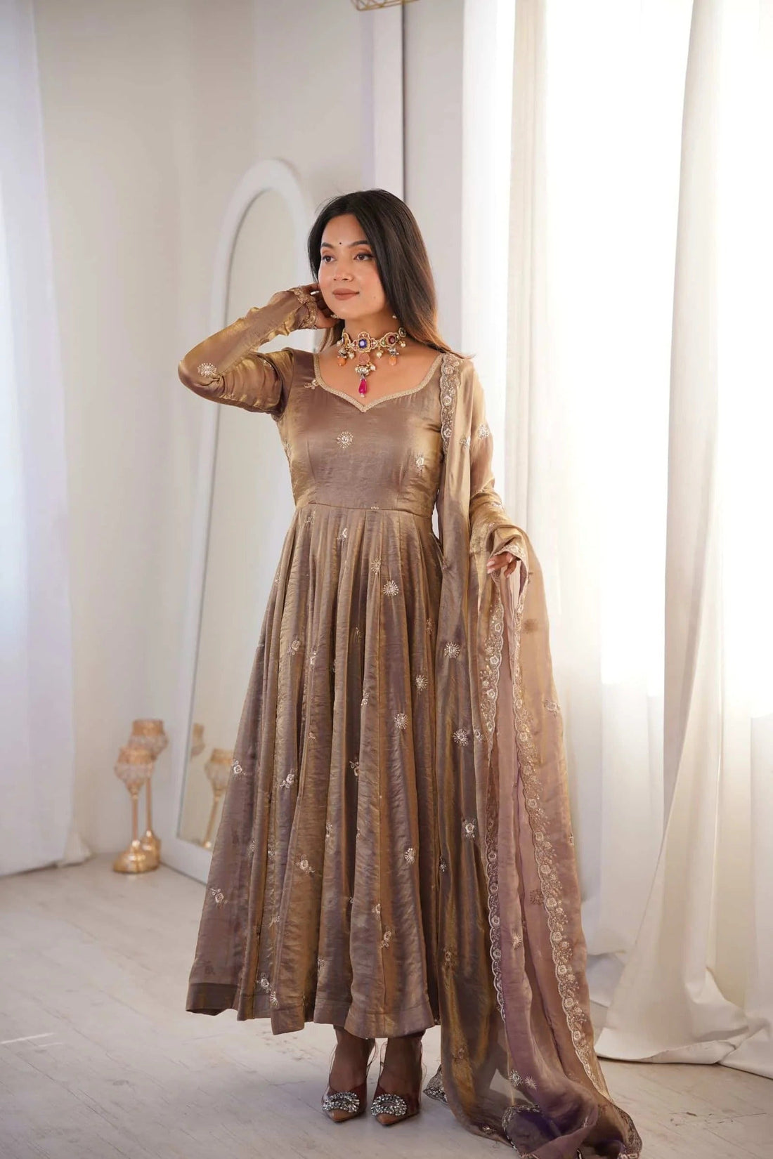 Fendy Satin Embroidered Gown Set ✨