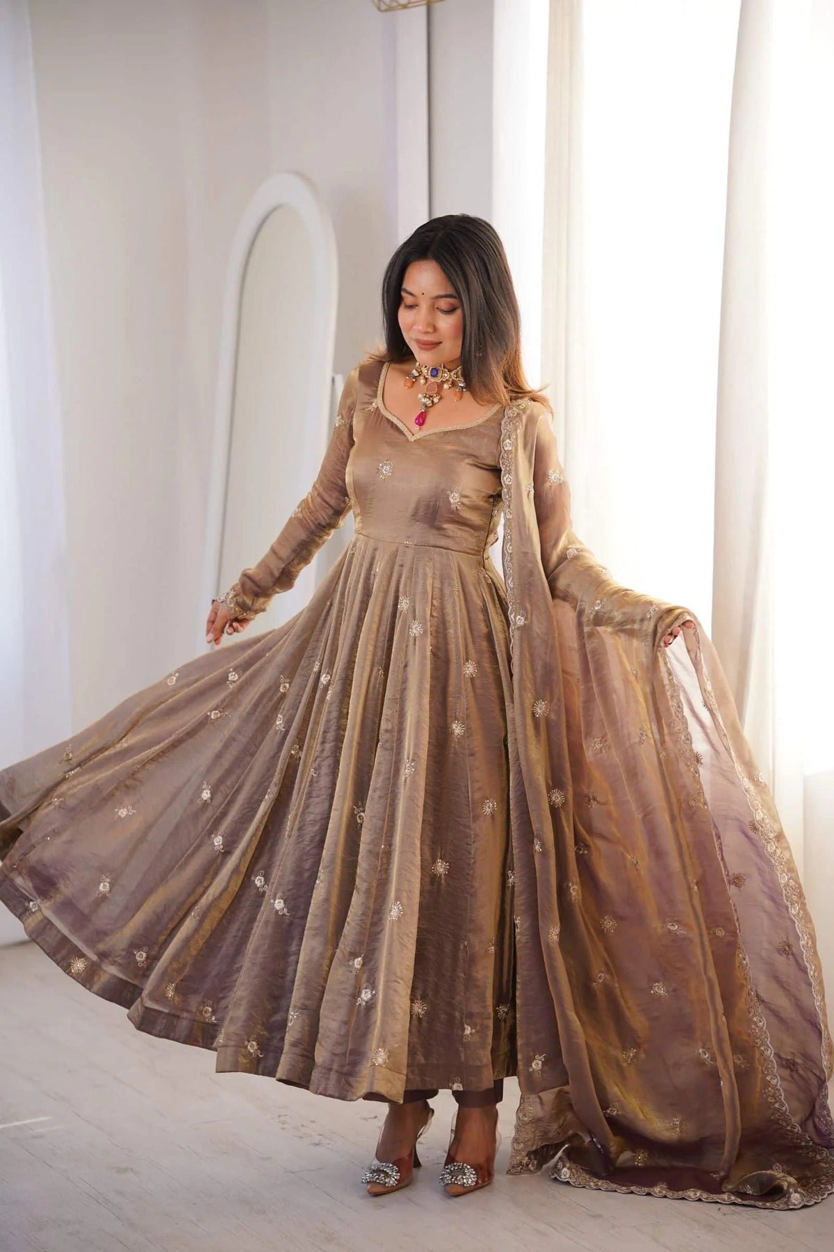 Fendy Satin Embroidered Gown Set ✨