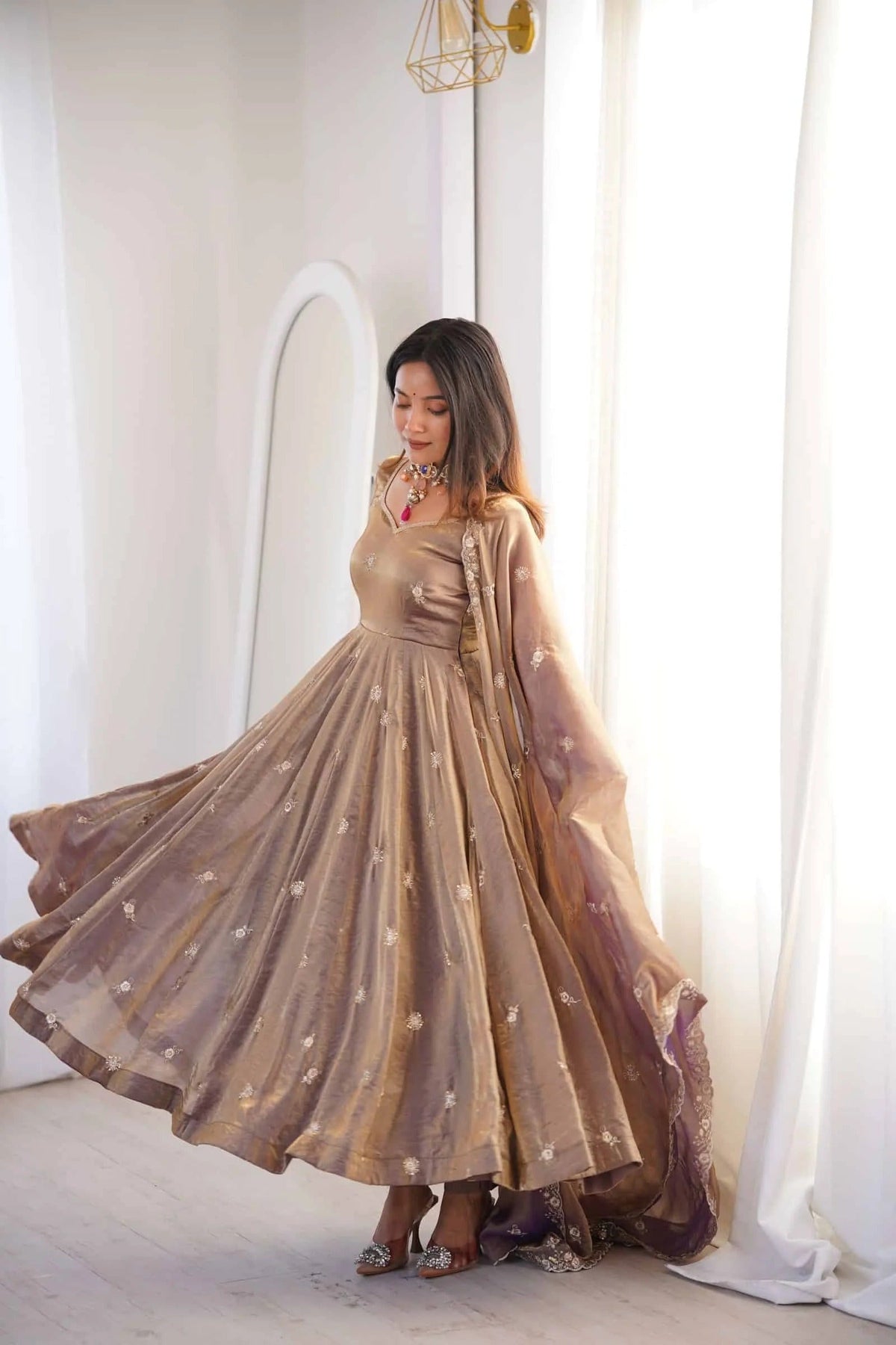 Fendy Satin Embroidered Gown Set ✨