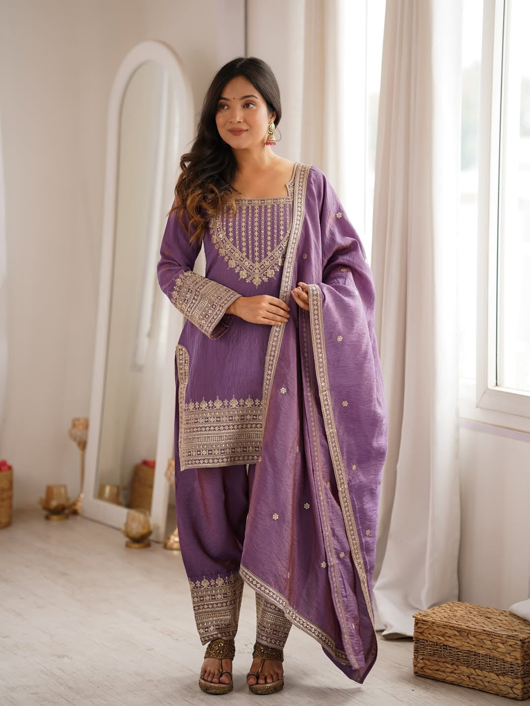 CP Vichitra Embroidered Suit Set