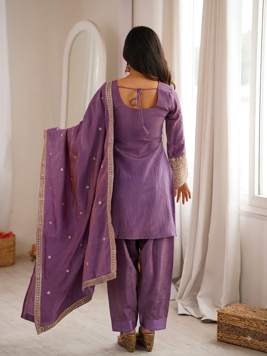 CP Vichitra Embroidered Suit Set