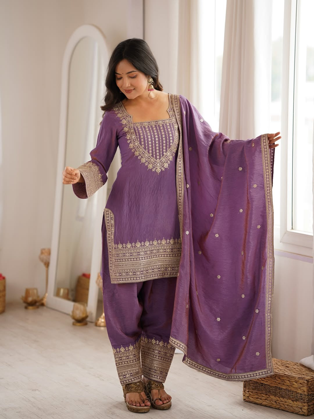 CP Vichitra Embroidered Suit Set