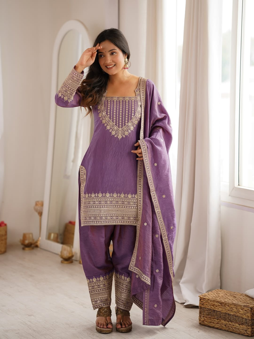 CP Vichitra Embroidered Suit Set