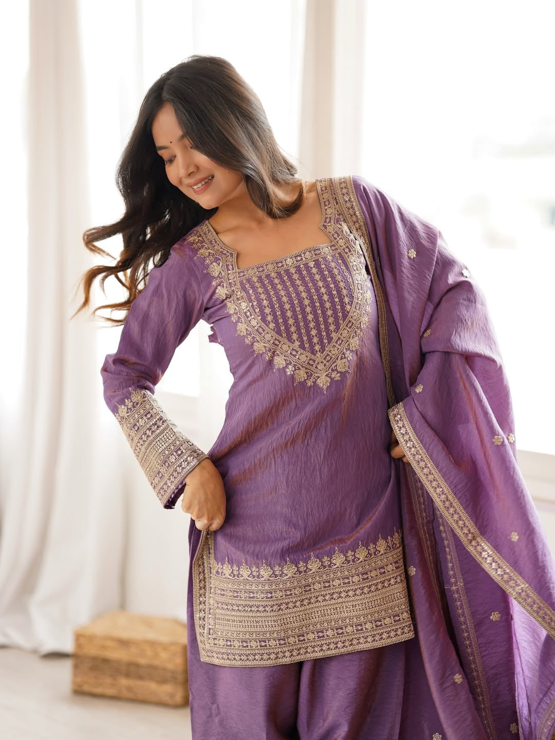 CP Vichitra Embroidered Suit Set