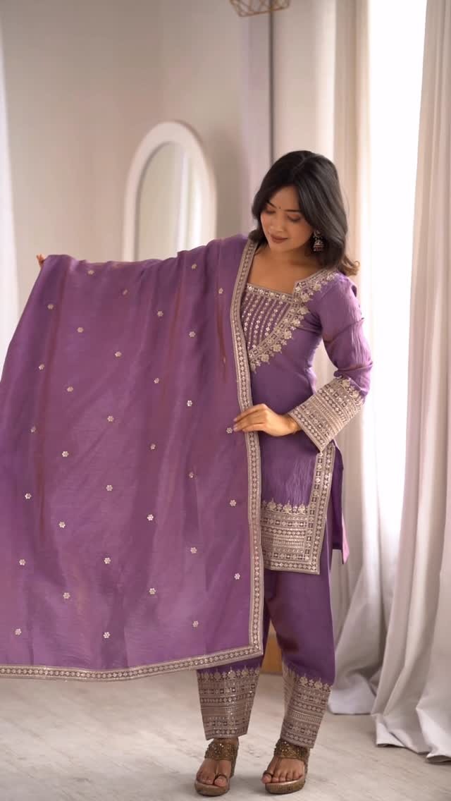 CP Vichitra Embroidered Suit Set