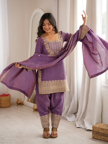 CP Vichitra Embroidered Suit Set
