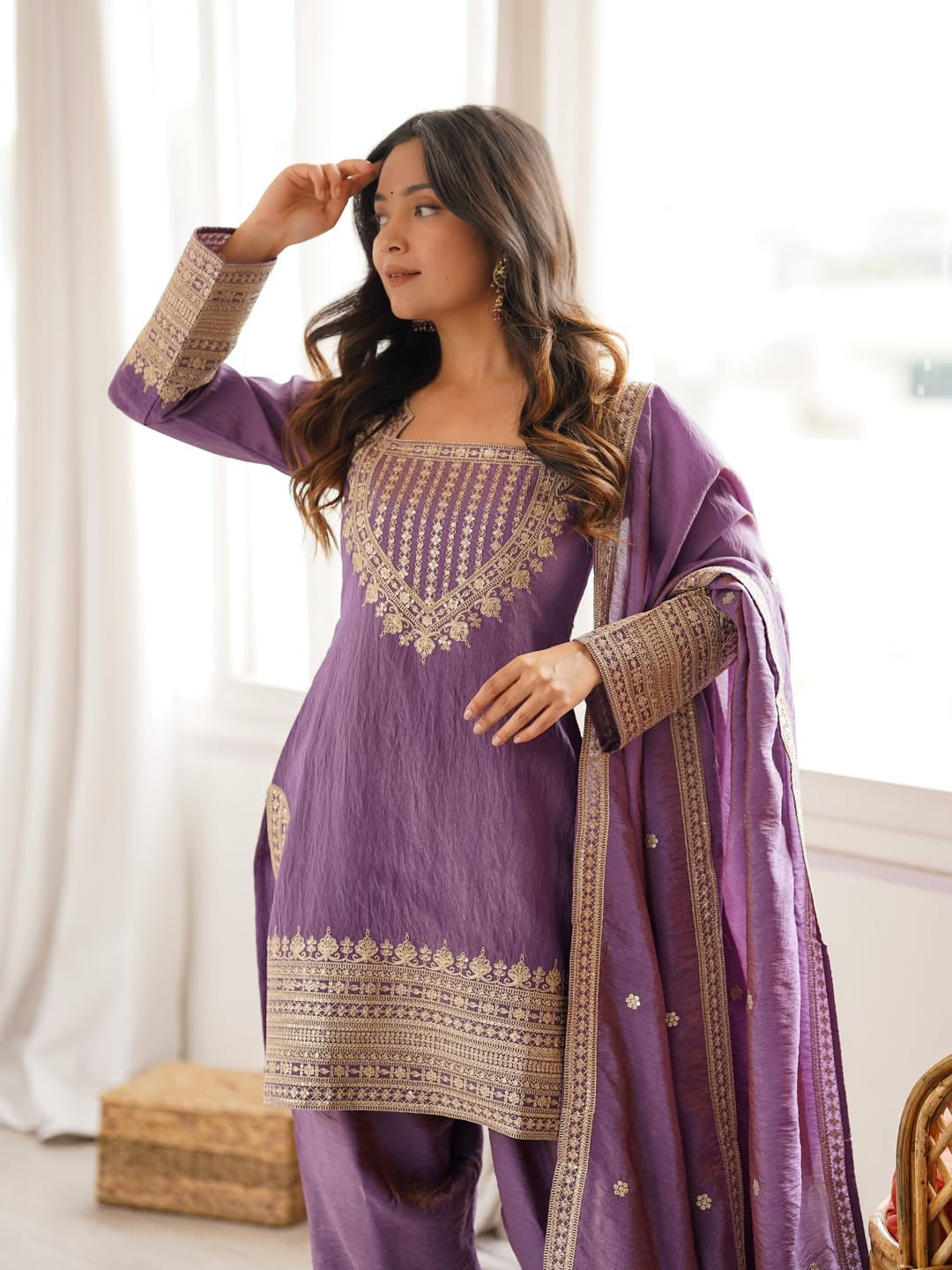 CP Vichitra Embroidered Suit Set