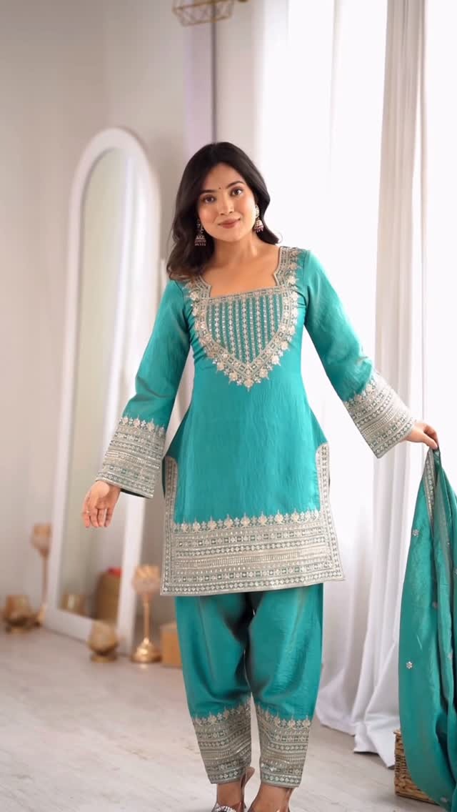 CP Vichitra Embroidered Suit Set