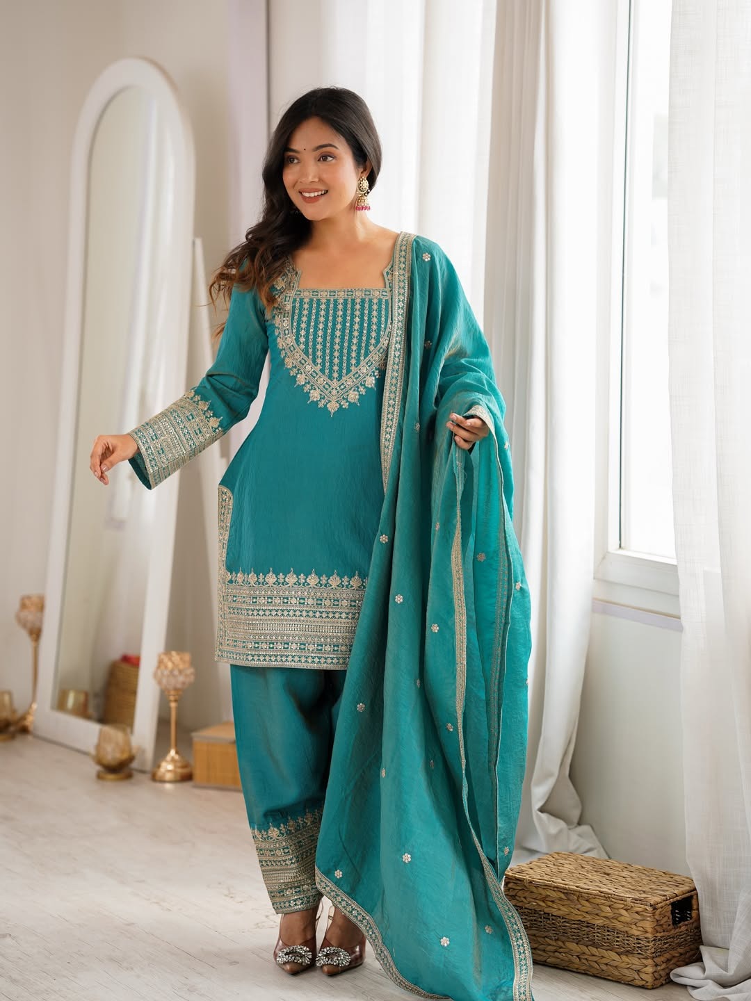 CP Vichitra Embroidered Suit Set