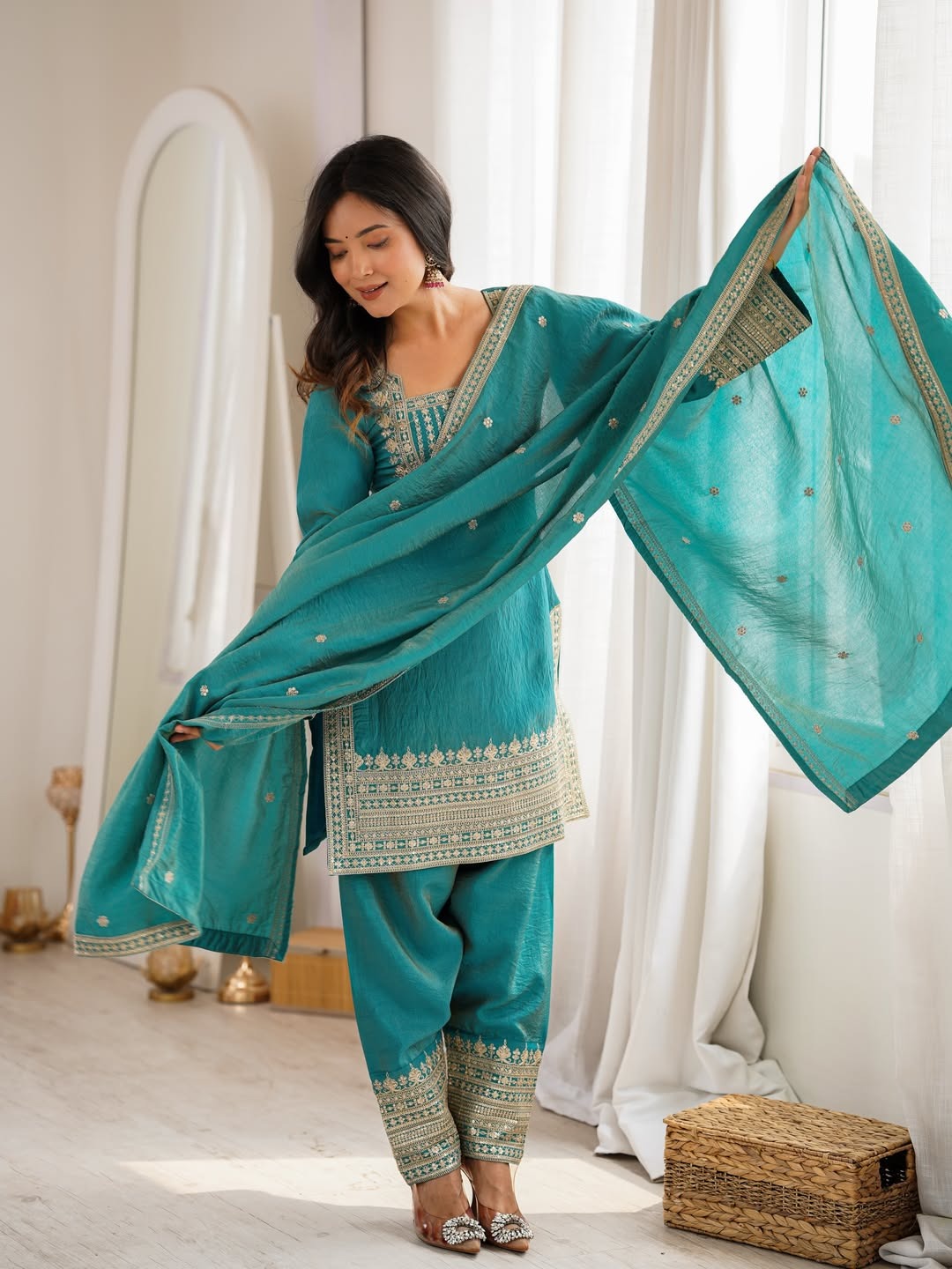 CP Vichitra Embroidered Suit Set