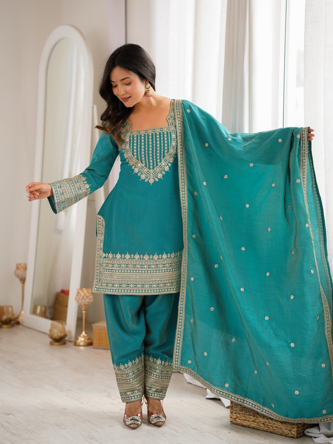 CP Vichitra Embroidered Suit Set