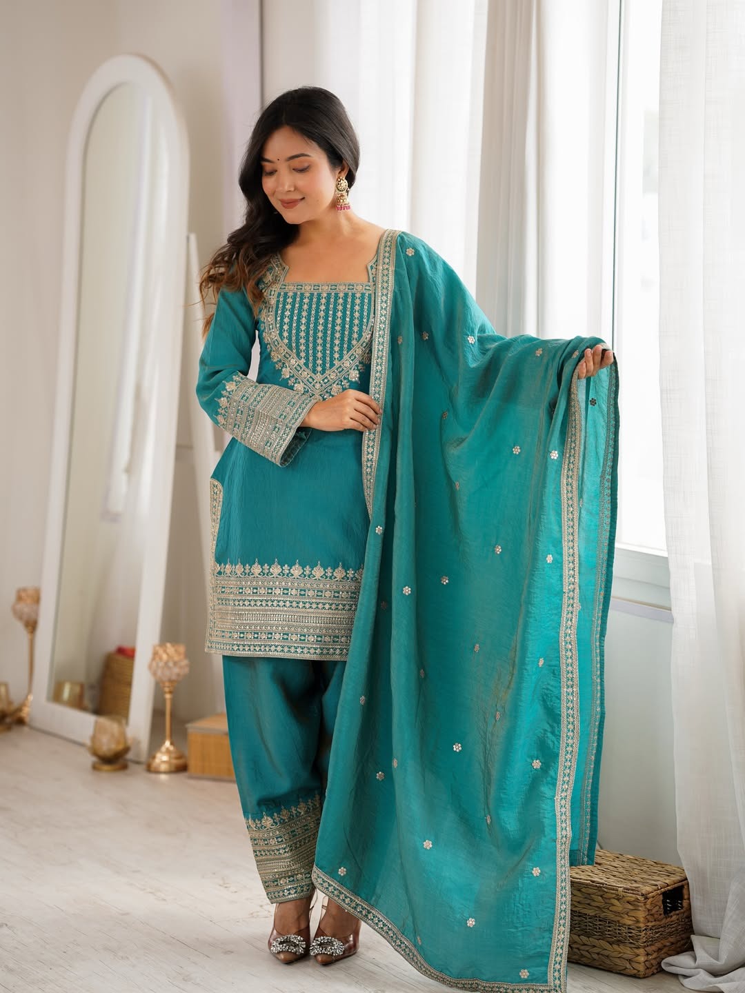 CP Vichitra Embroidered Suit Set