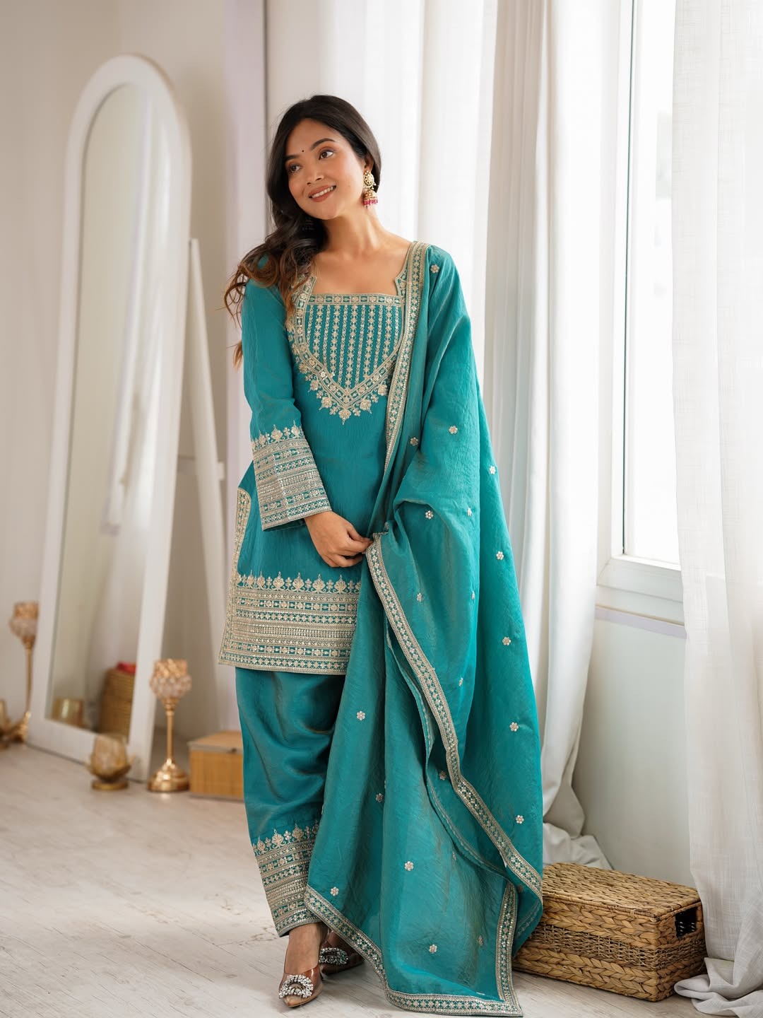 CP Vichitra Embroidered Suit Set