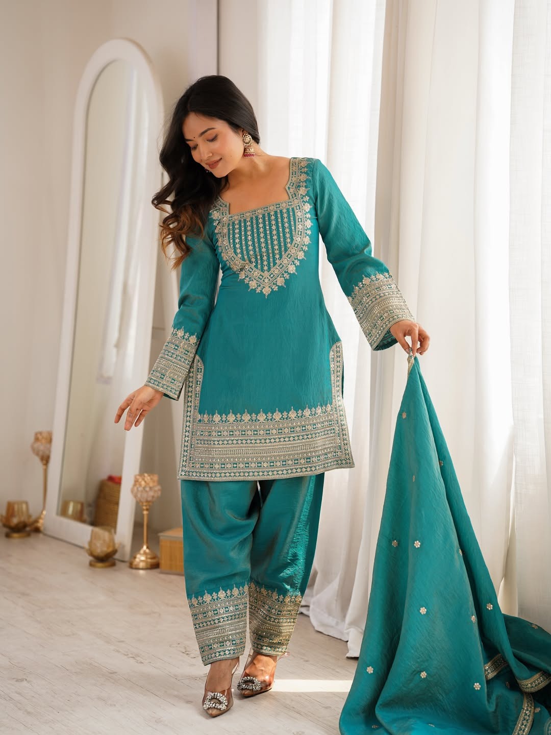 CP Vichitra Embroidered Suit Set