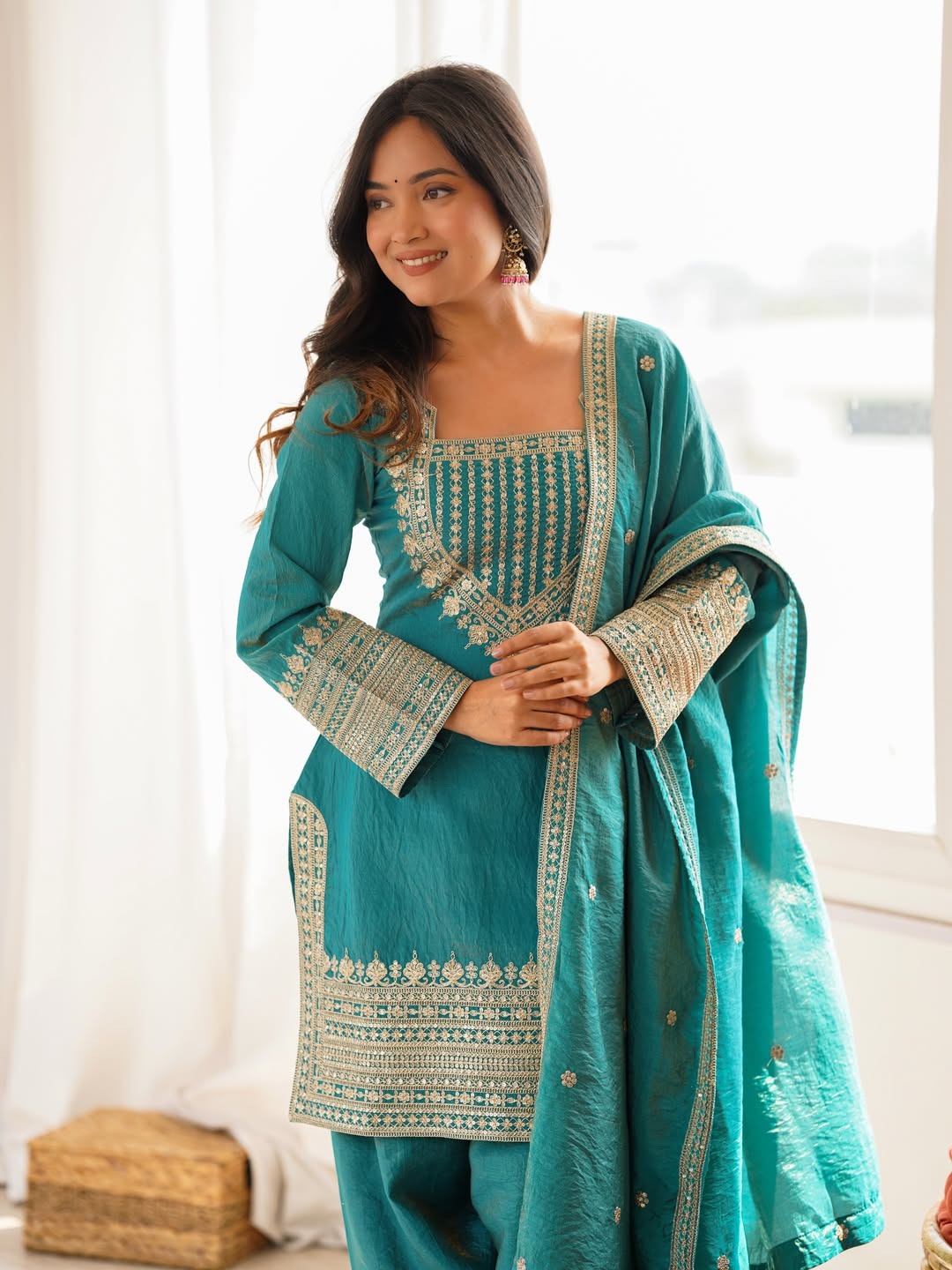 CP Vichitra Embroidered Suit Set