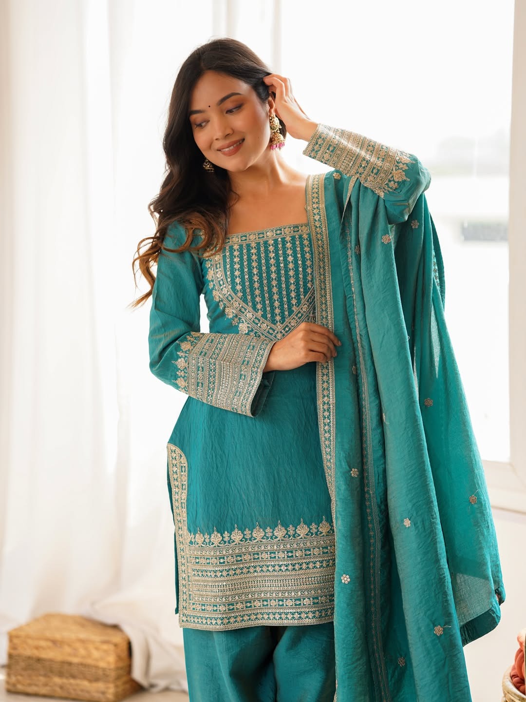 CP Vichitra Embroidered Suit Set