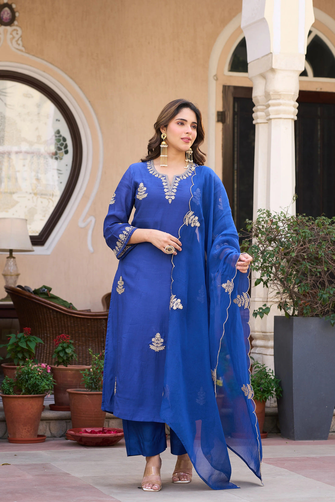 Viscose Chanderi Embroidered Suit Set ✨