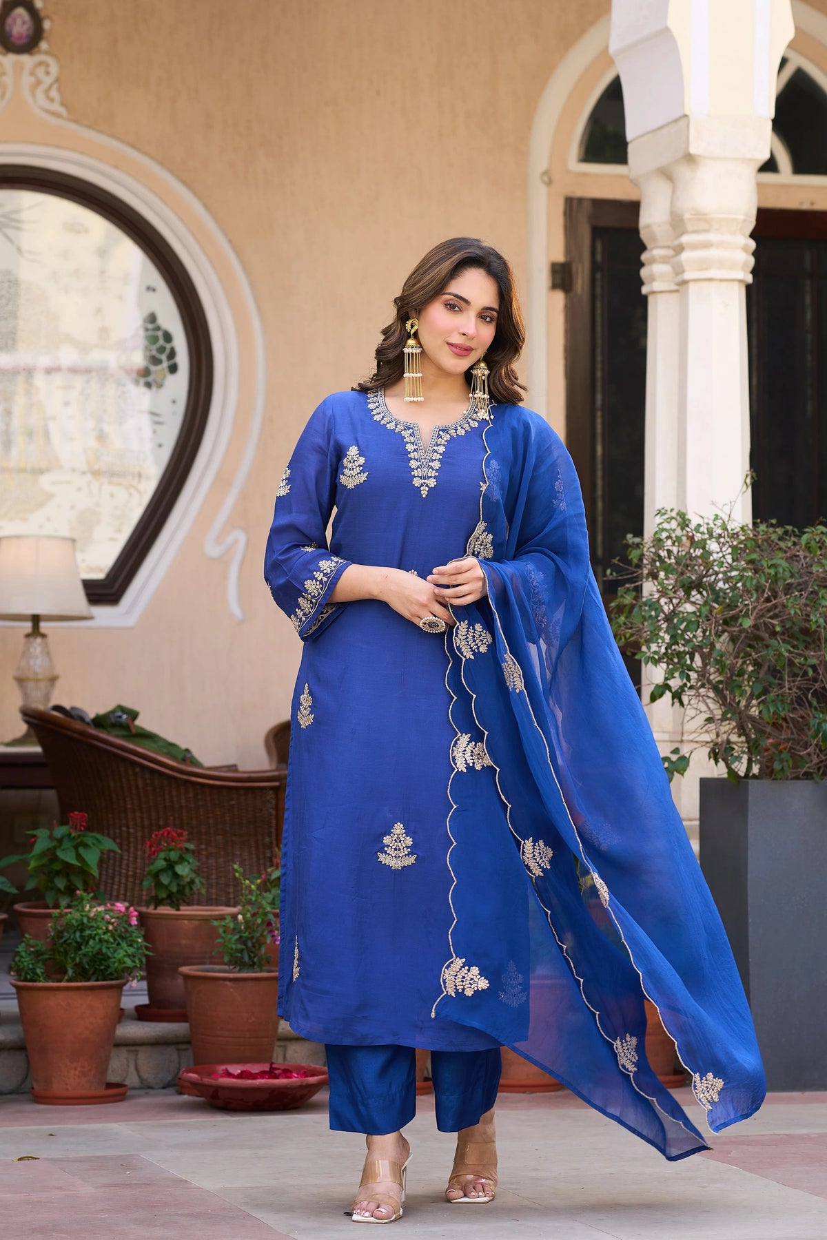 Viscose Chanderi Embroidered Suit Set ✨