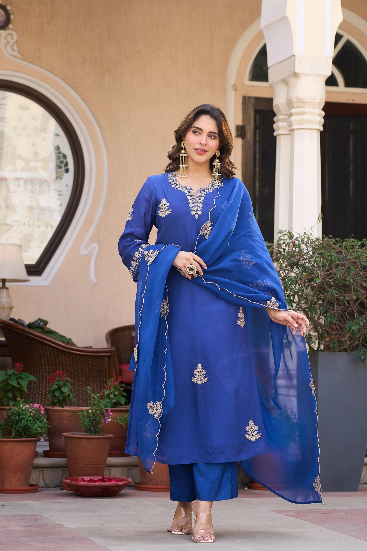 Viscose Chanderi Embroidered Suit Set ✨