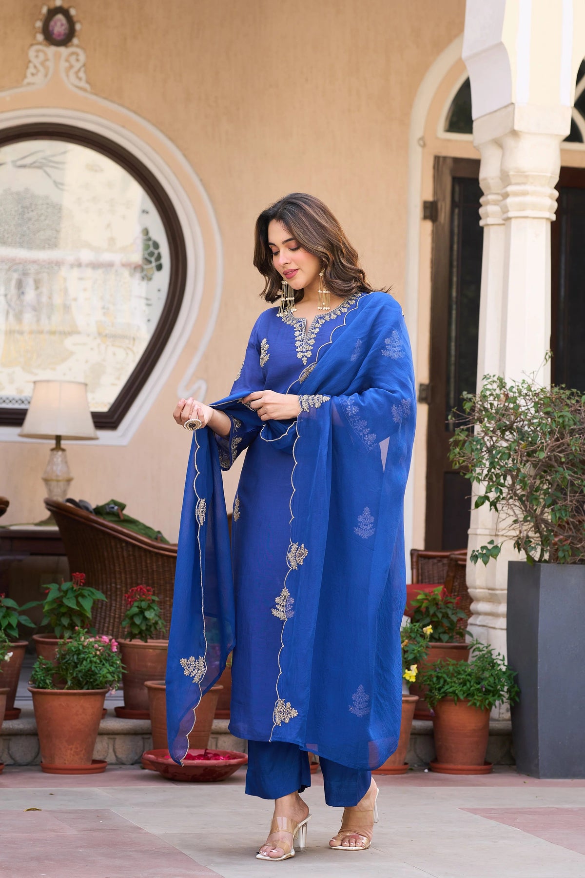 Viscose Chanderi Embroidered Suit Set ✨