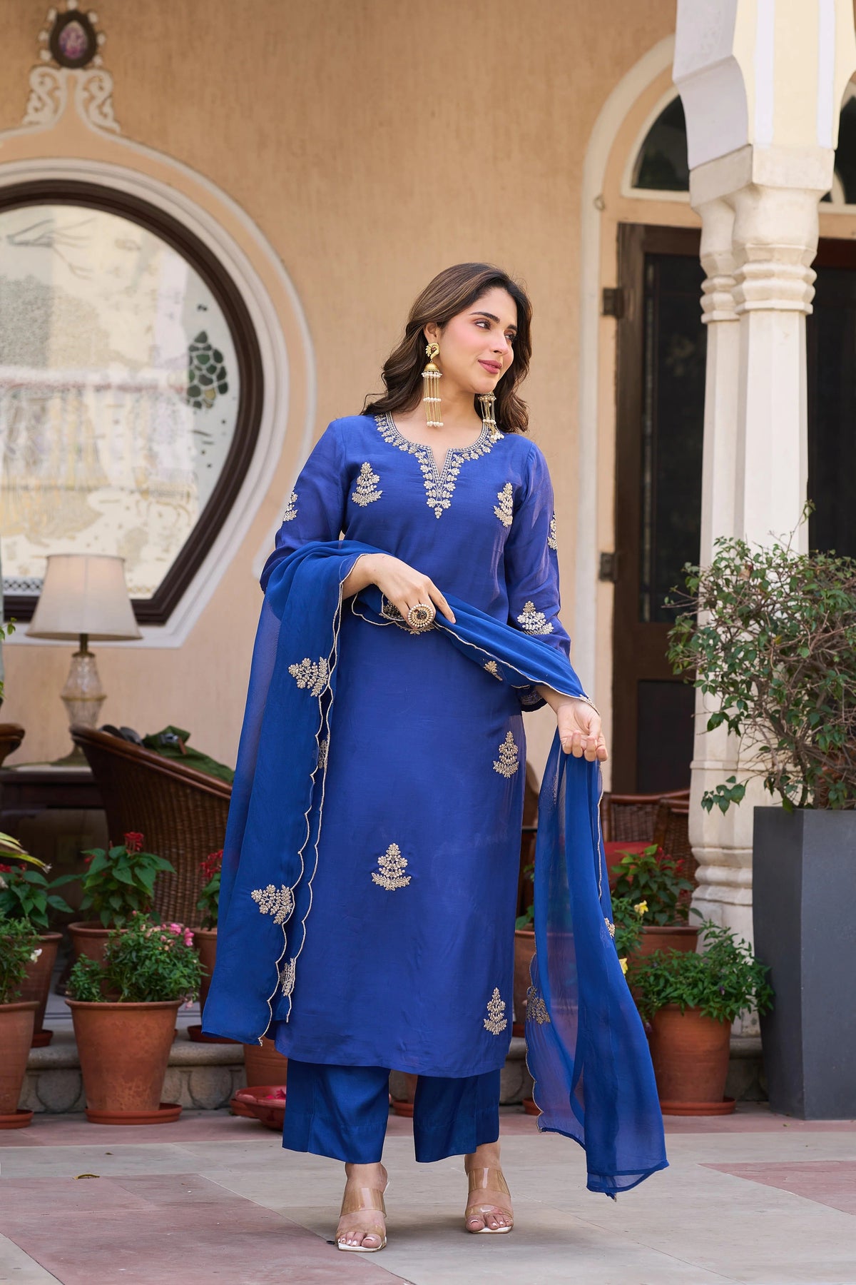 Viscose Chanderi Embroidered Suit Set ✨